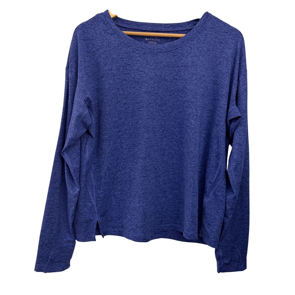Athleta Uptempo Top Womens Large Blue Excellent Long Sleeve Heathered Thumbhole